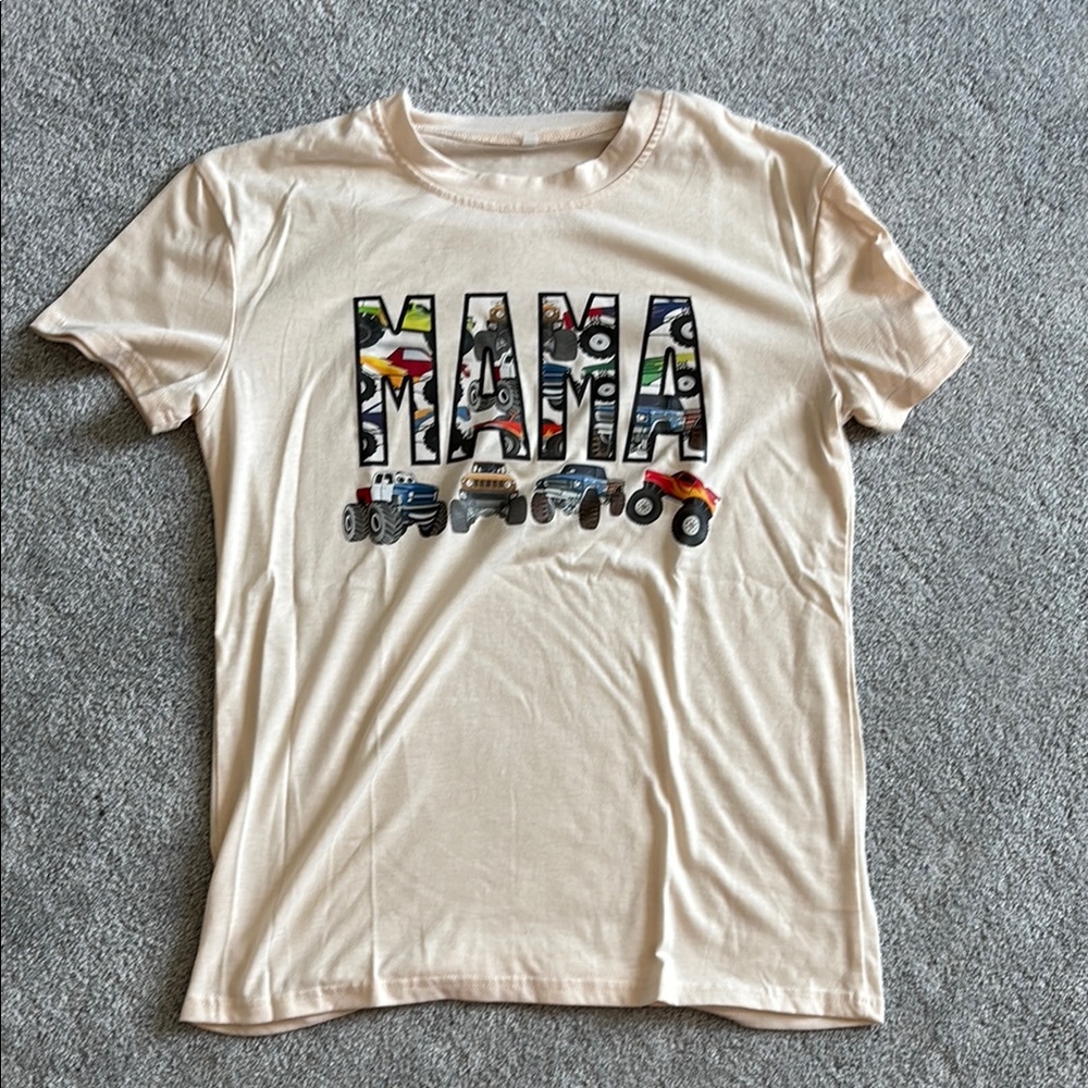 5/$25- Mama monster truck Cream Graphic T-Shirt